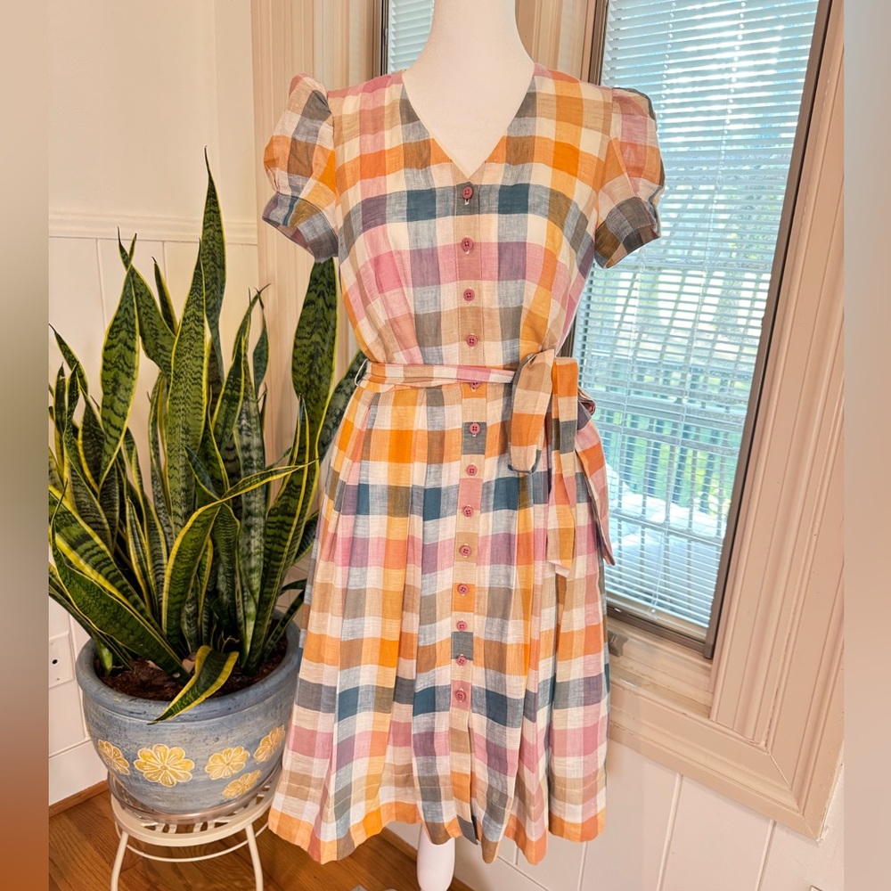 Gal Meets Glam Poppy Check Plaid Colorful Dress